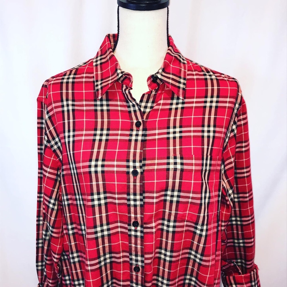 Evan Picone red plaid flannel soft oversized top